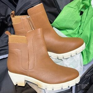 Brown Ankle Boots with White Sole